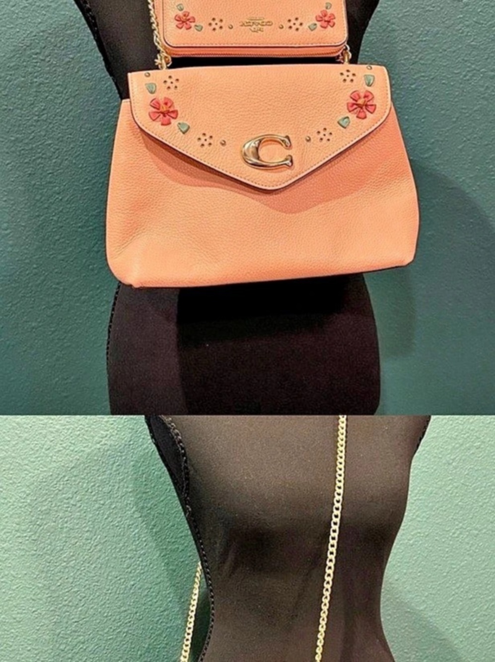 Coach Etta Small Flap Shoulder Bag With Floral Appliqué pink